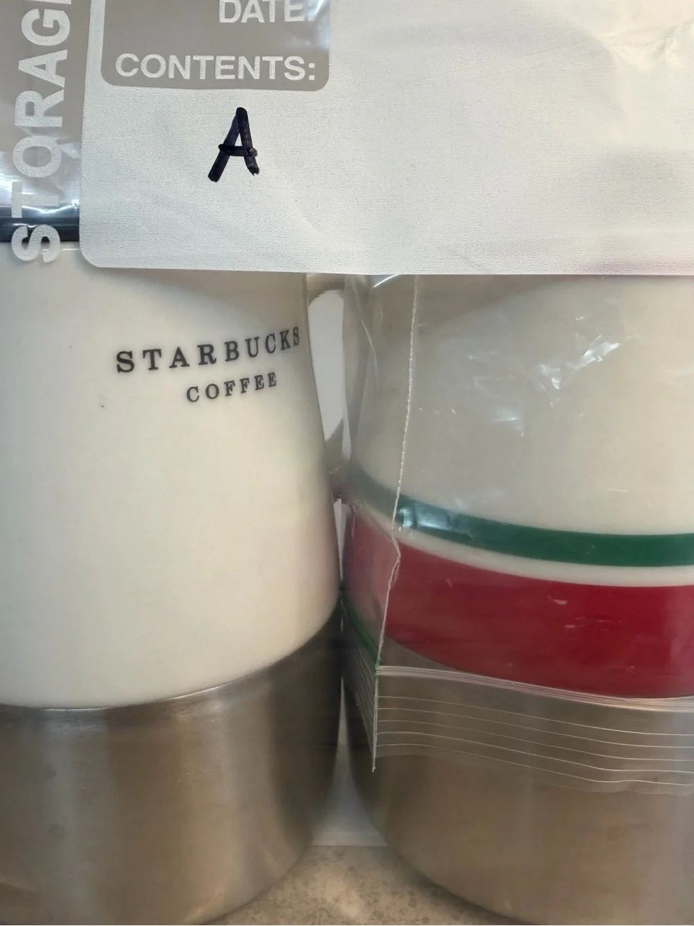Two Starbucks Travel 14 Oz Mugs One Lid 2005/2006 Stainless Steel Bottoms